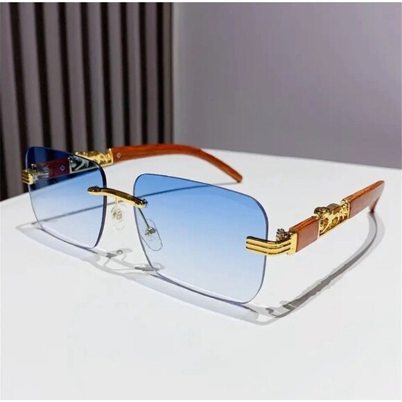Small Rectangle Rimless Sunglasses Men 2024 Luxury Brand Frameless Leopard Sun G - Picture 1 of 7